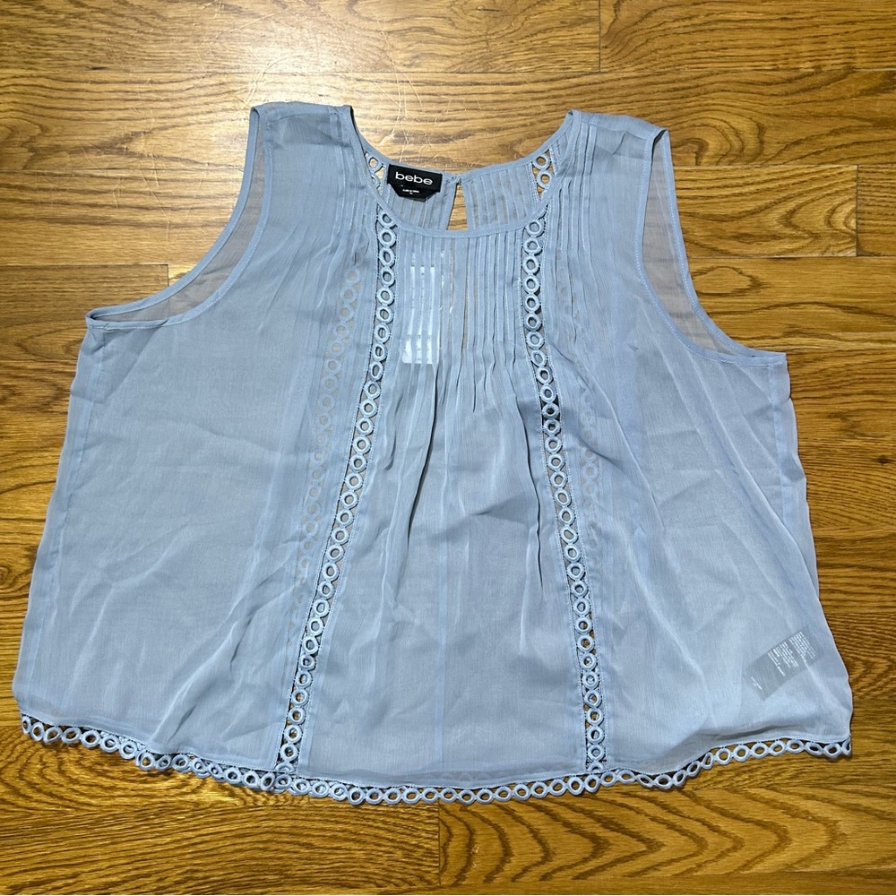Bebe Light Blue Sleeveless Tank with Crochet Trim - Picture 5 of 12